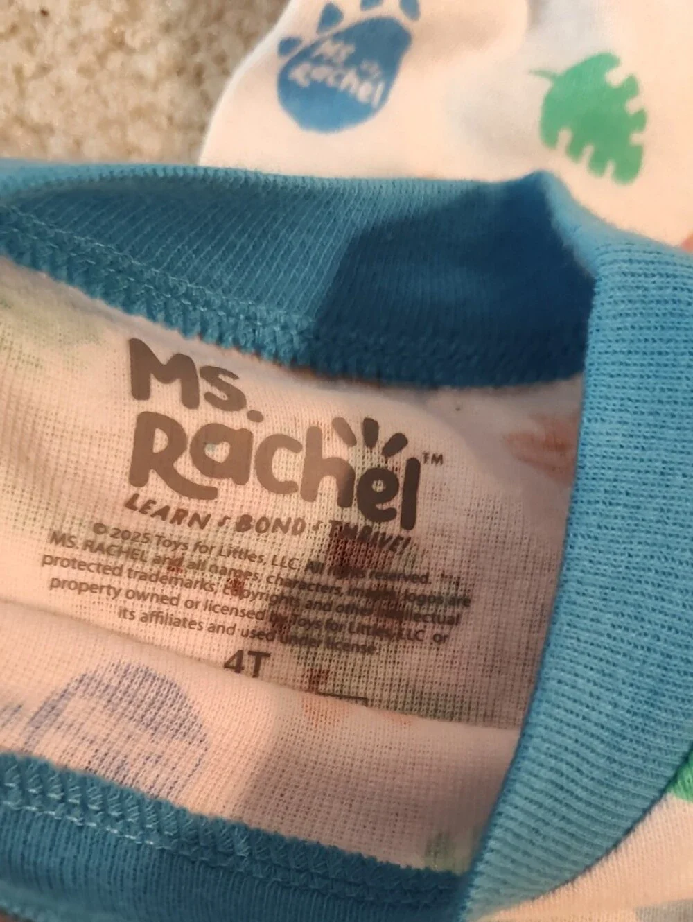 Rachel Kids White Pajama Set with Blue, Green, Orange Dinosaur Print